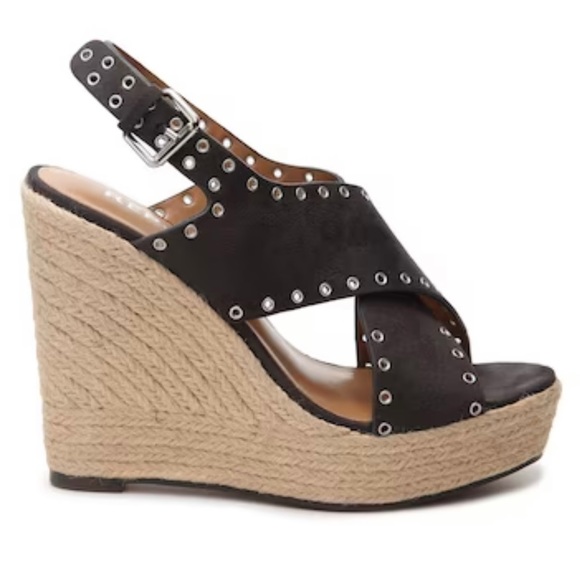 NWOT REPORT Dark Gray Suede Tan Wedges Women’s Size 10 - Picture 9 of 11